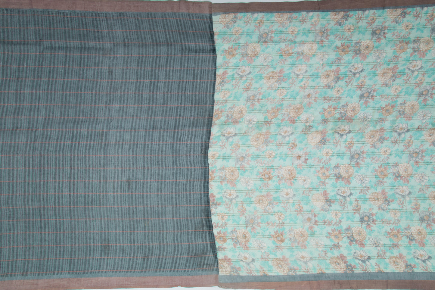 Linen Floral Printed Sea Green Saree