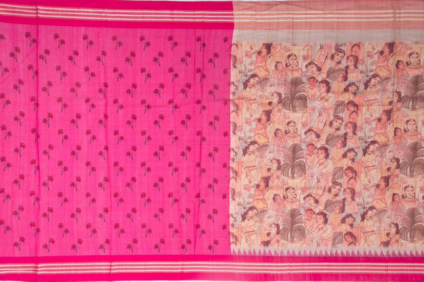 Tussar Jute Printed Blue Saree With Vidarbha Border
