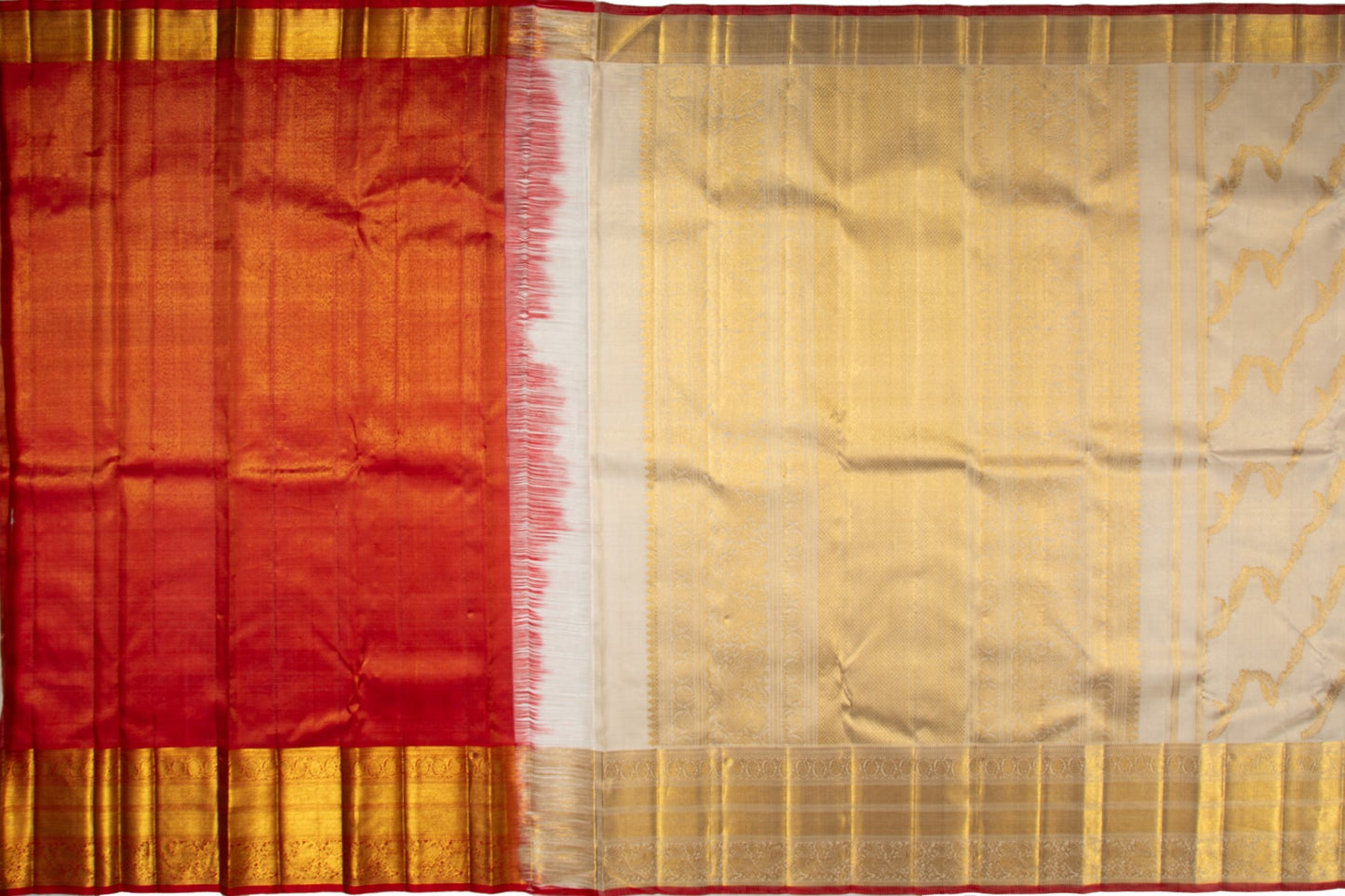 Kanchipuram Silk Tissue Jaal Cream Saree