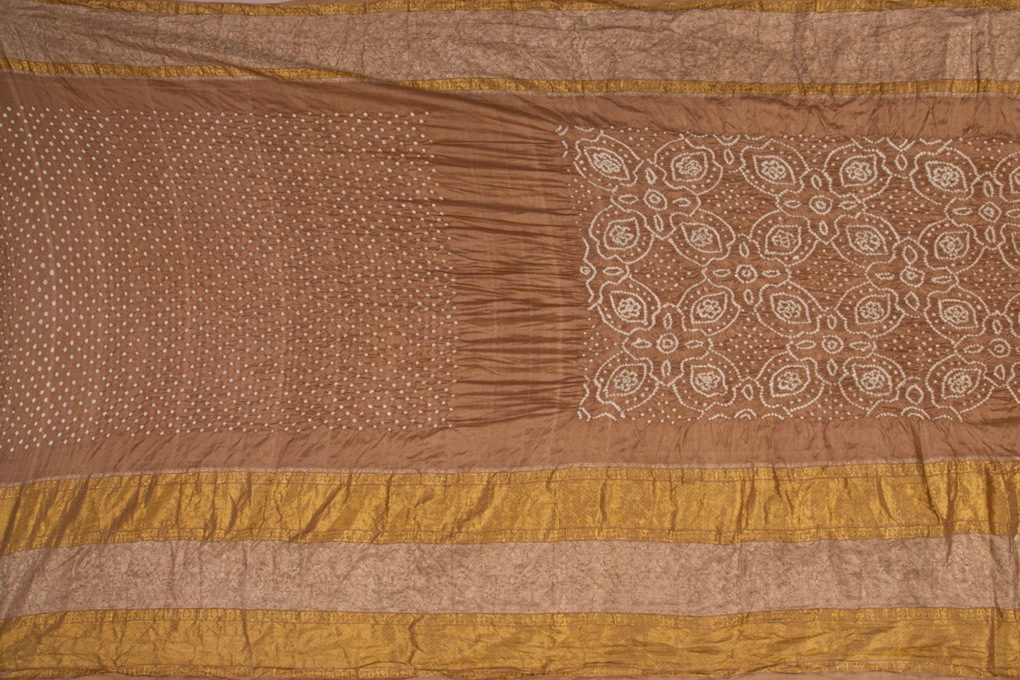 Kanchipuram Silk Bandhani Pastel Brown Saree