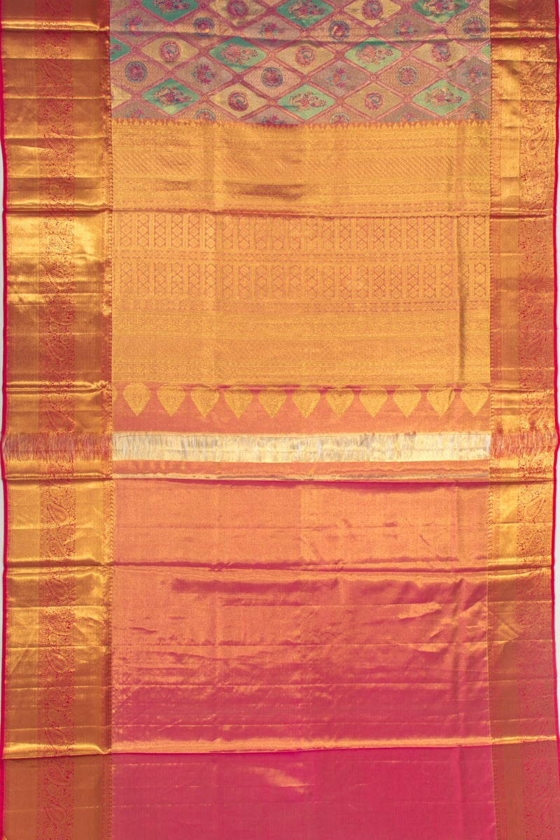 Taranga Kanchi Silk Tissue Checks And Butta Multicolor Saree