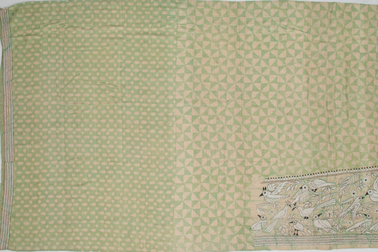 Tussar Printed Green Saree With Kanta Work Border