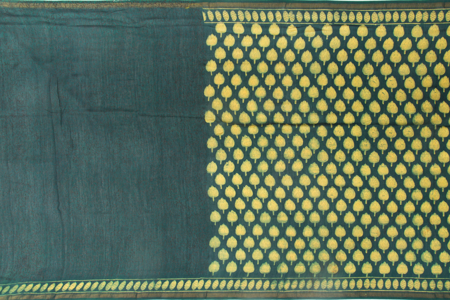 Chanderi Cotton Bagru Printed Green Saree