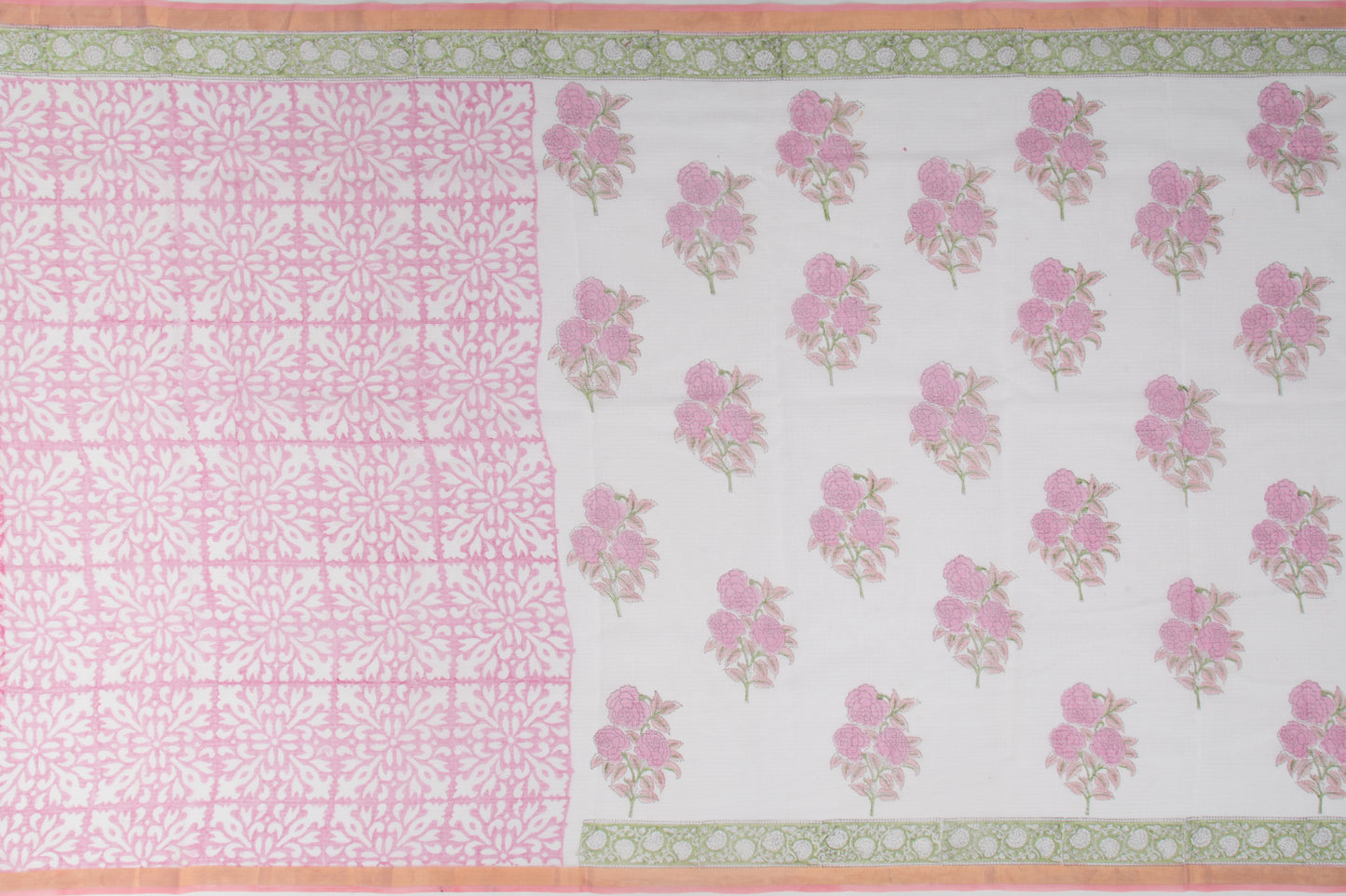 Kota Cotton Printed White Saree