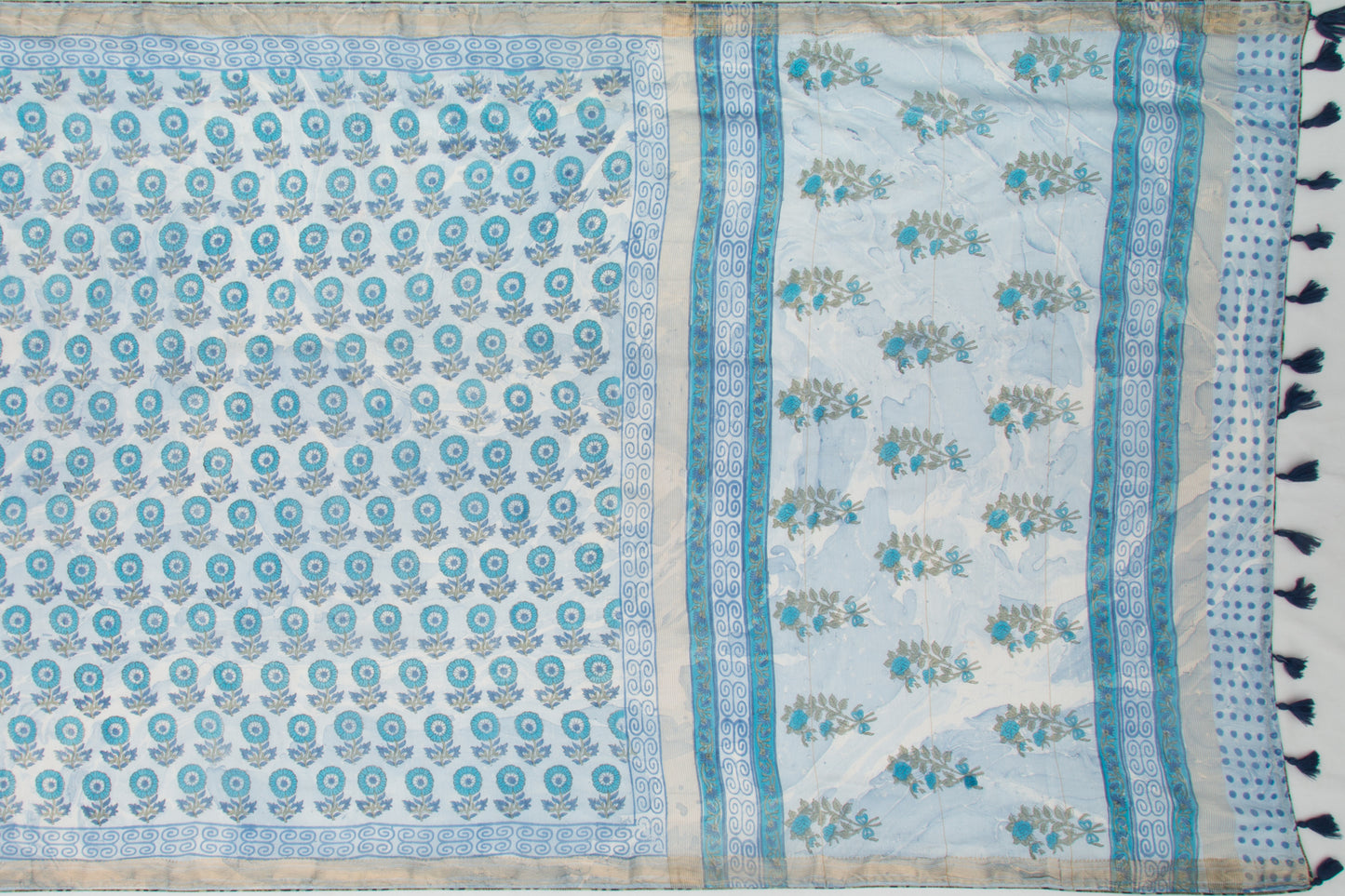 Chanderi Cotton Printed Blue Saree