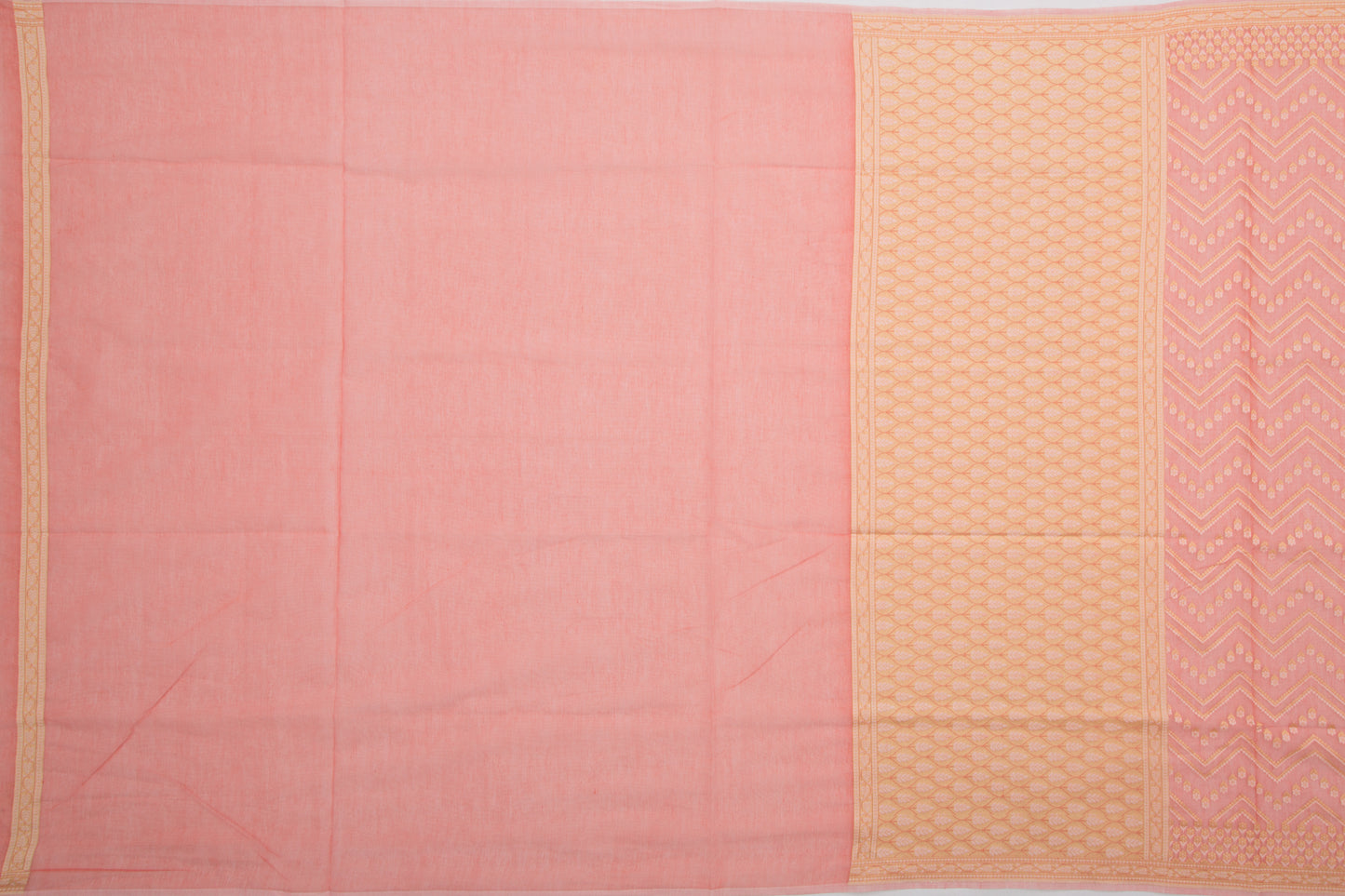 Chanderi Cotton Jaal Peach Saree