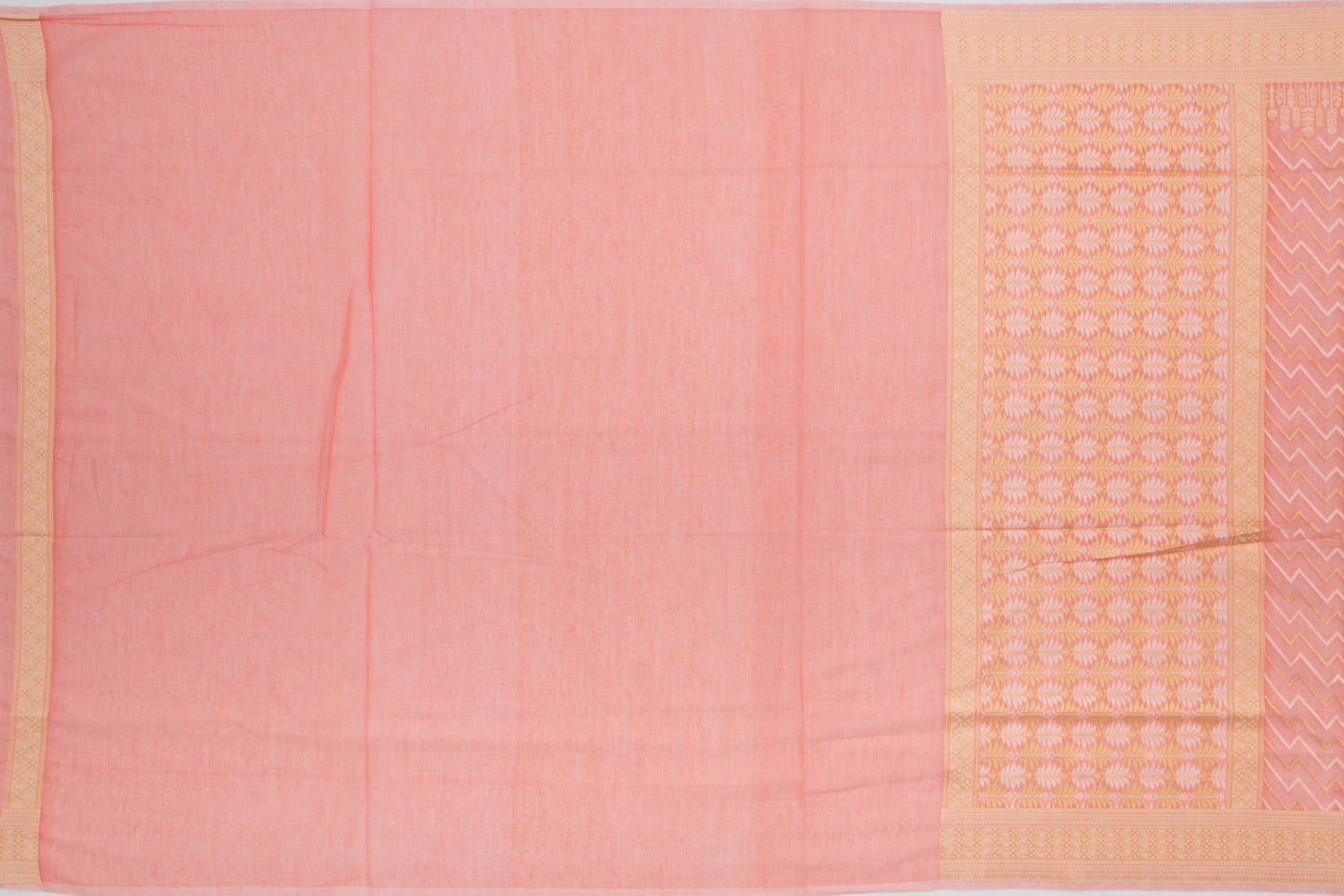 Chanderi Cotton Jaal Peach Saree