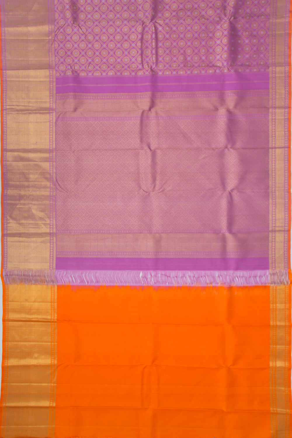 Kanchipuram Silk Criss Cross Checks And Butta Lavender Saree