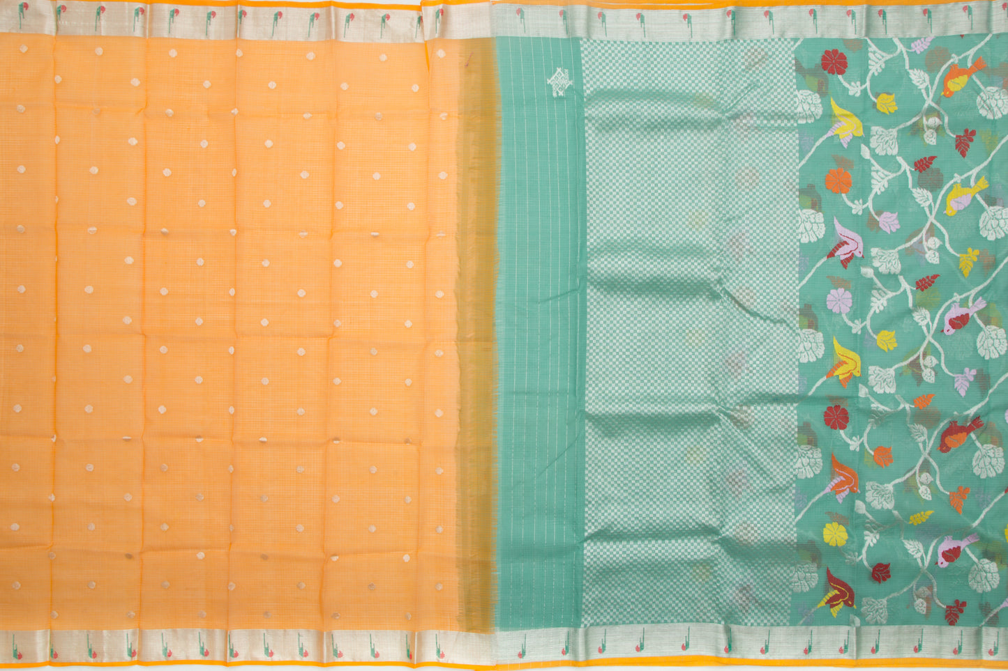 Kota Silk Jaal Pastel Green Saree With Muniya Border