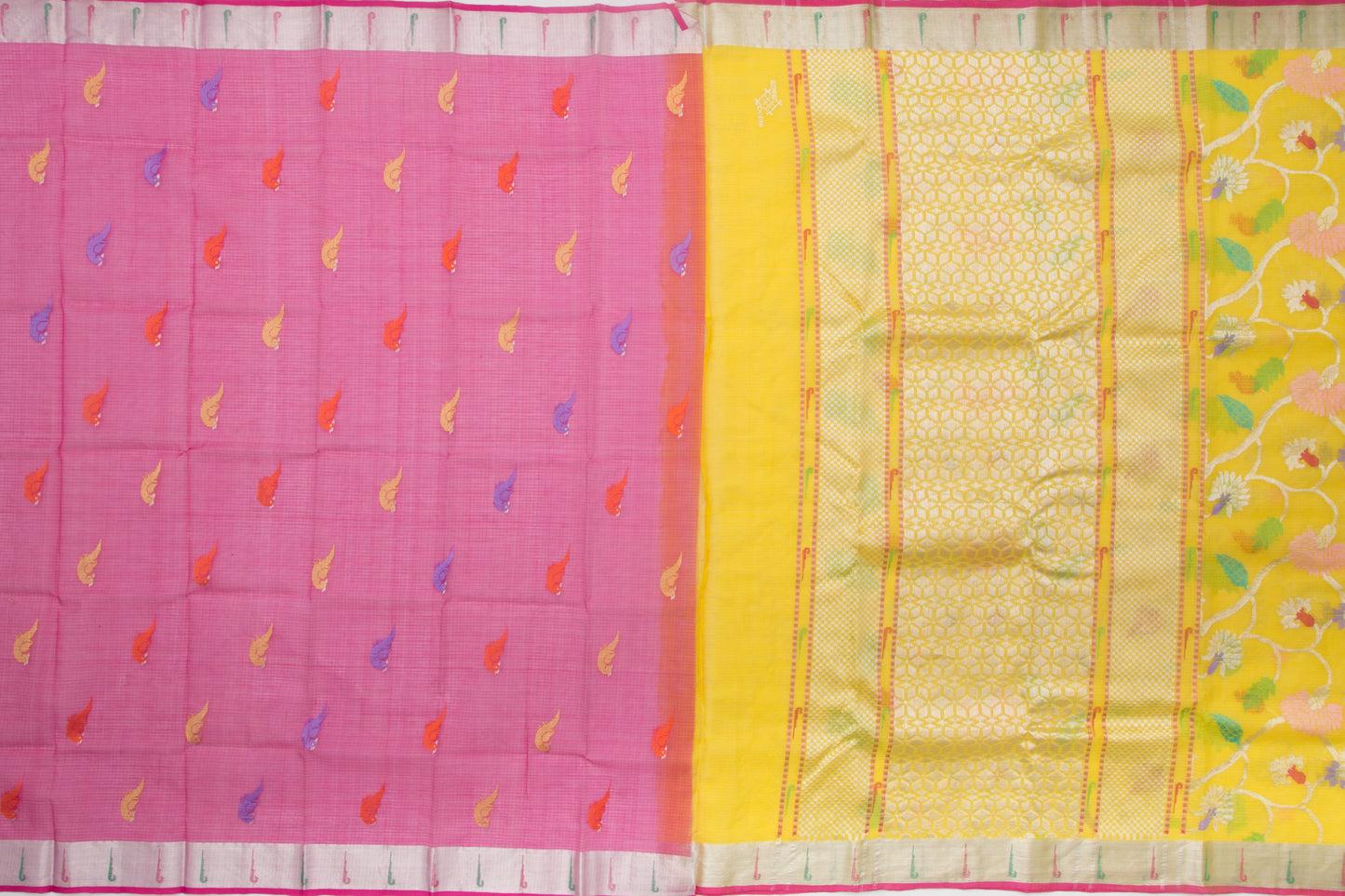 Kota Silk Jaal Yellow Saree With Muniya Border