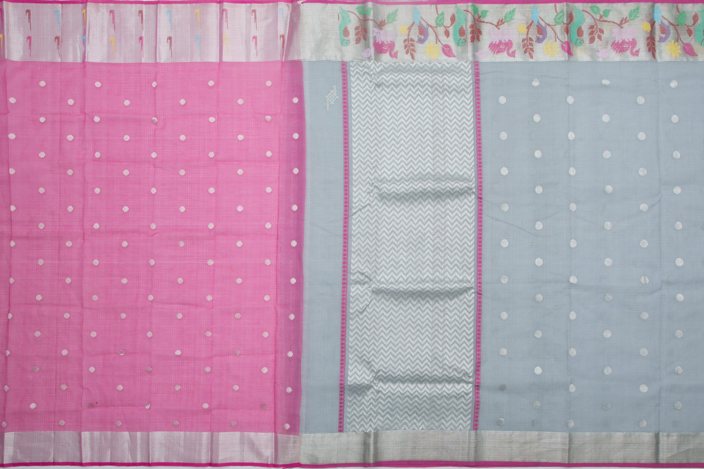 Kota Silk Butta Grey Saree With Jamdani Border
