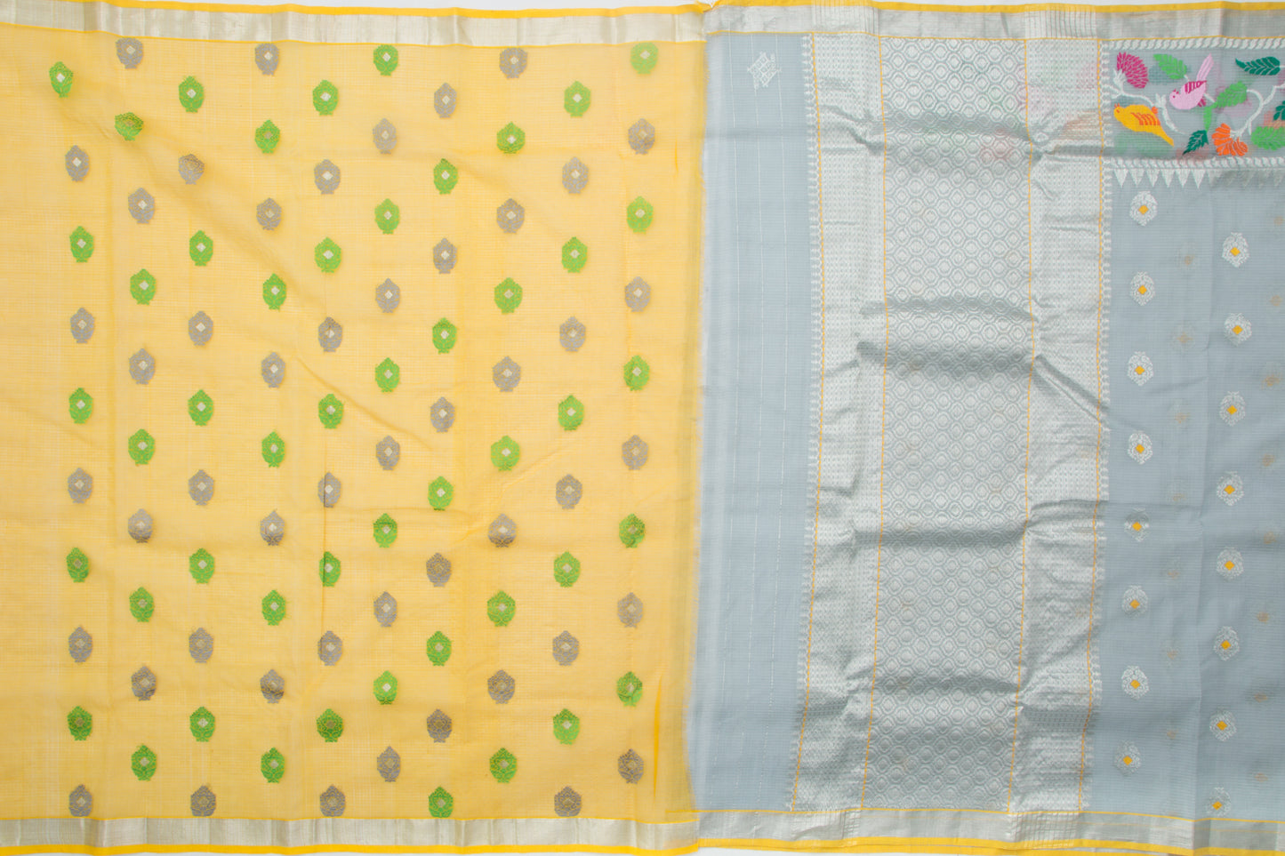 Kota Silk Butta Grey Saree With Jamdani Border