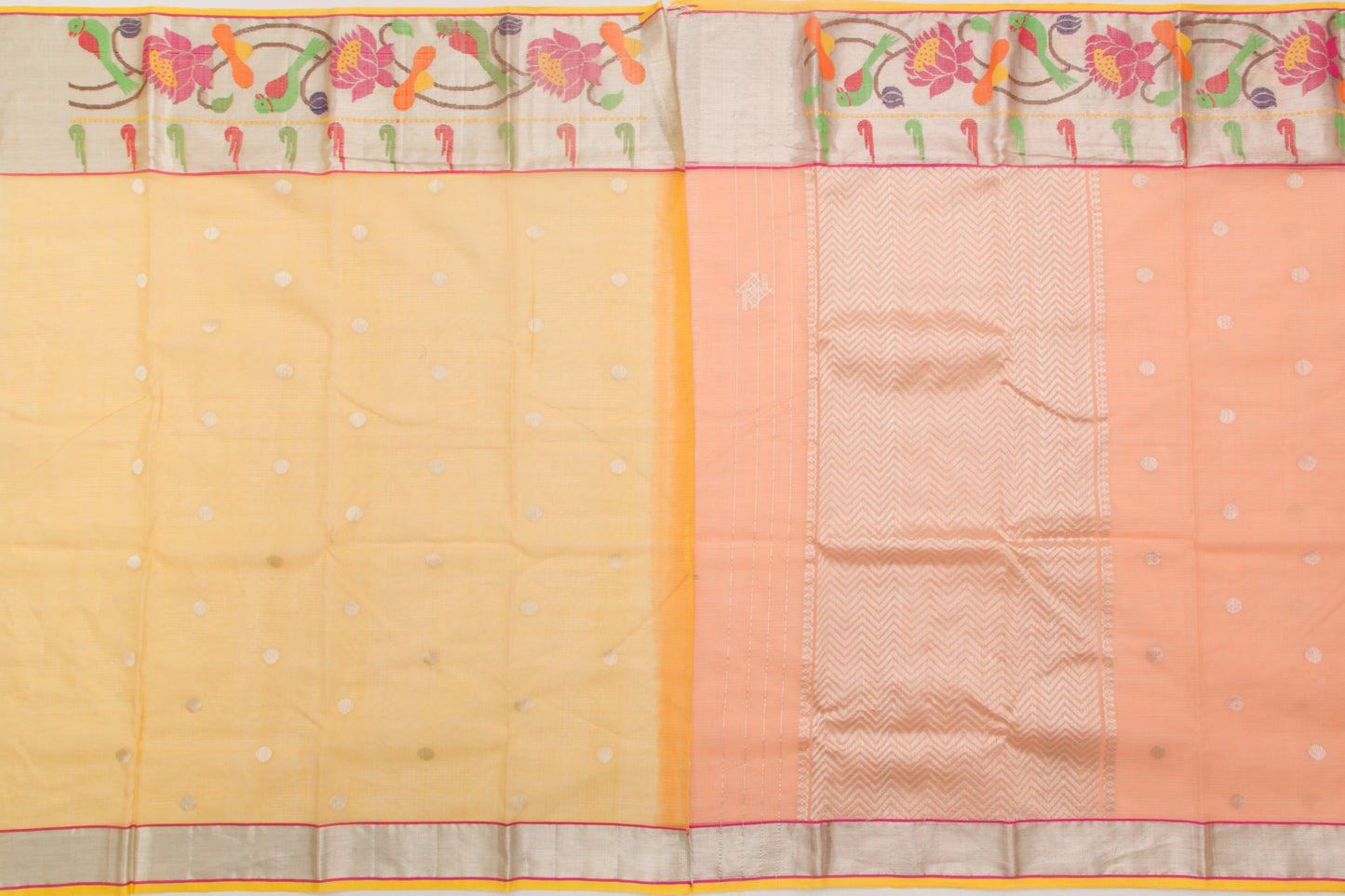 Kota Silk Butta Pastel Orange Saree With Jamdani Border