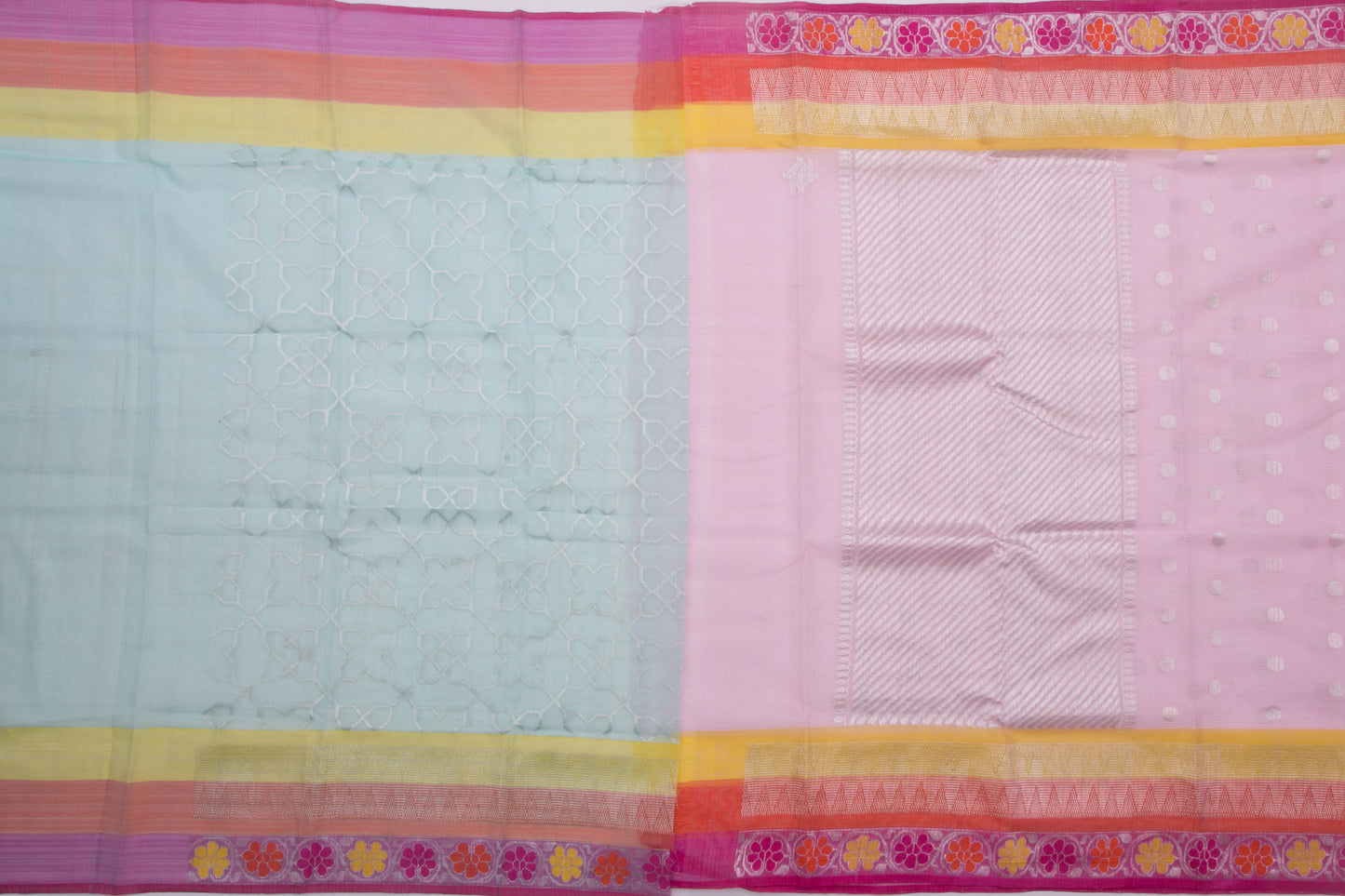 Kota Silk Butta Baby Pink Saree With Jamdani Border