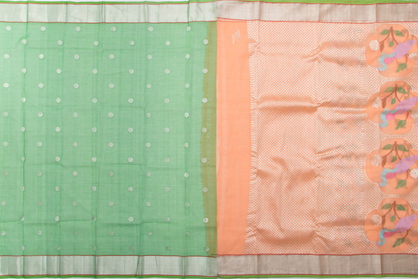 Kota Silk Jaal And Silver Zari Brocade Orange Saree