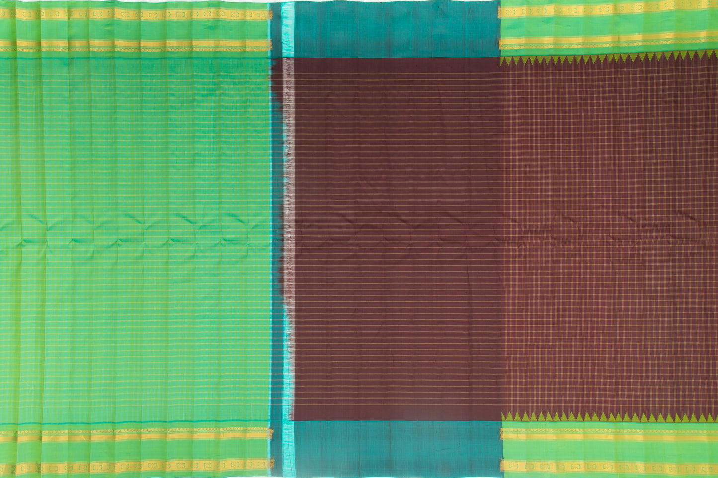 Gadwal Silk Checks Brown Saree