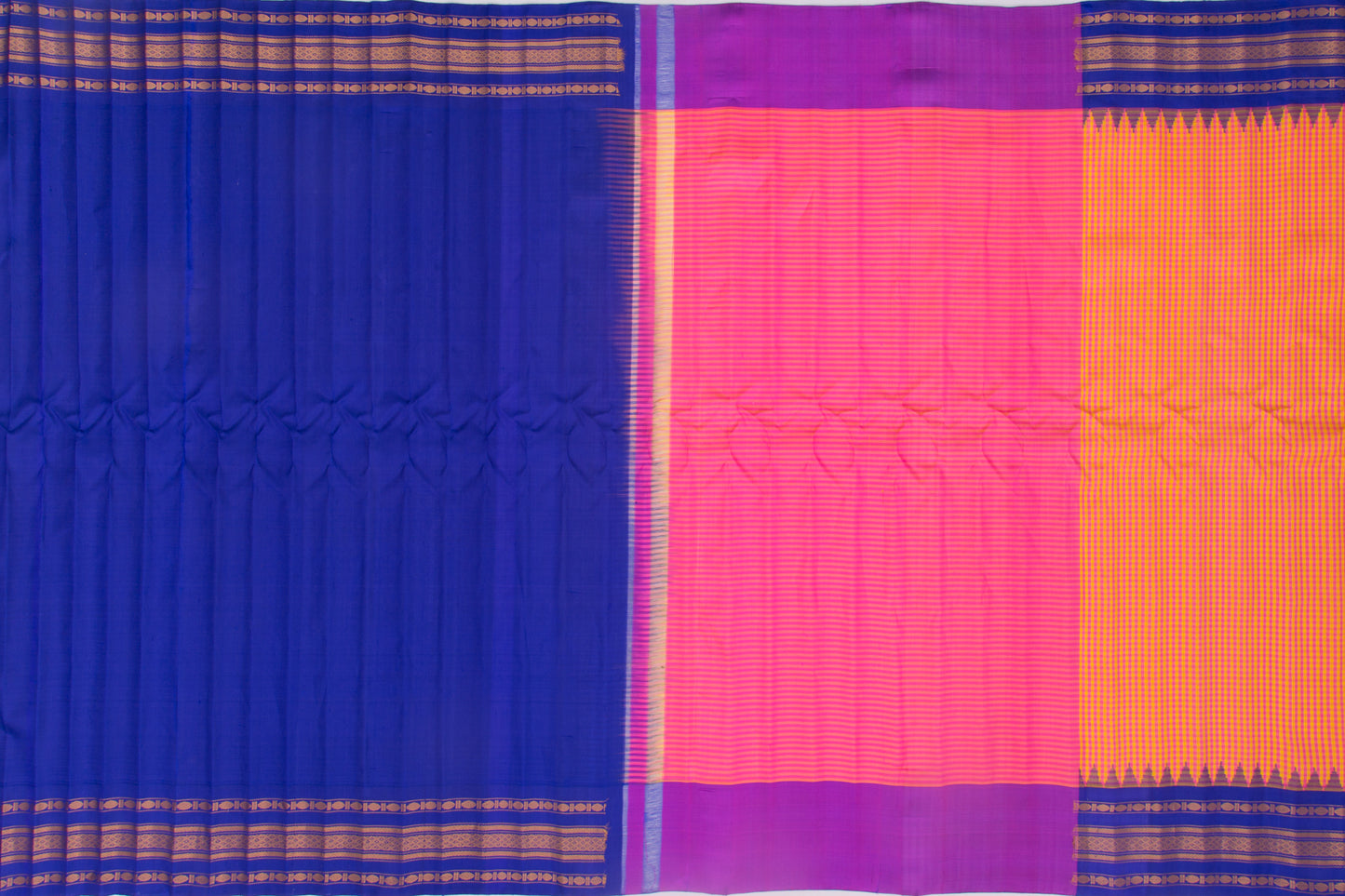 Gadwal Silk Checks Yellow And Pink Saree