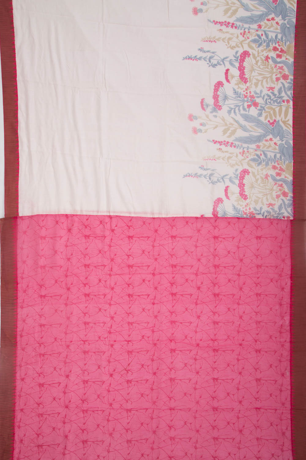 Chanderi Silk Printed Off-Whtie Saree
