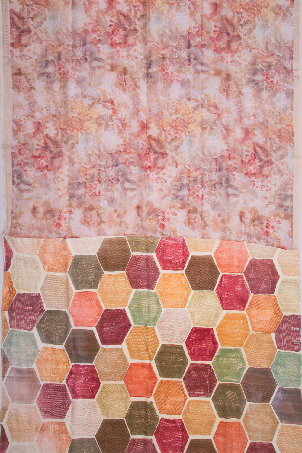 Organza Floral Printed Pink Saree