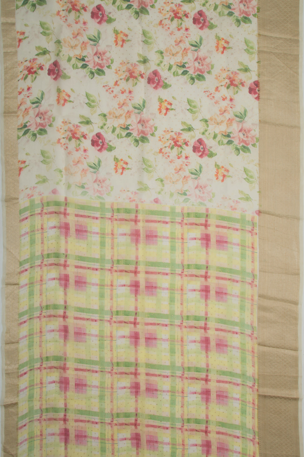 Organza Floral Printed Cream Saree