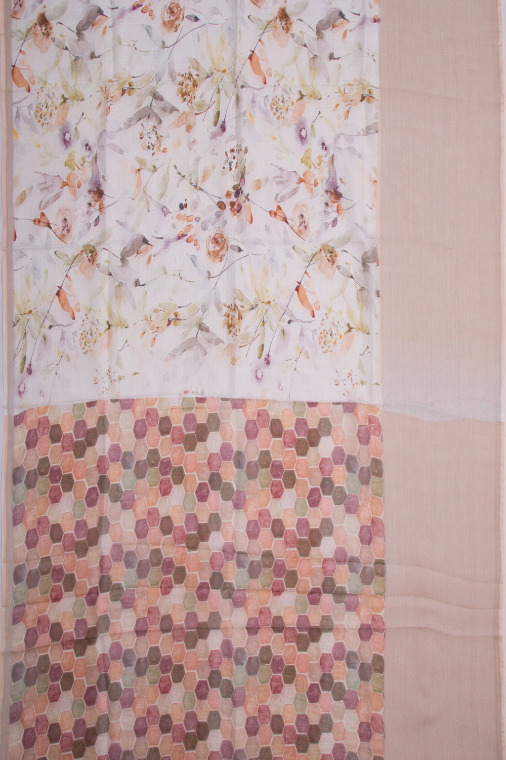 Soft Kota Silk Floral Printed White Saree
