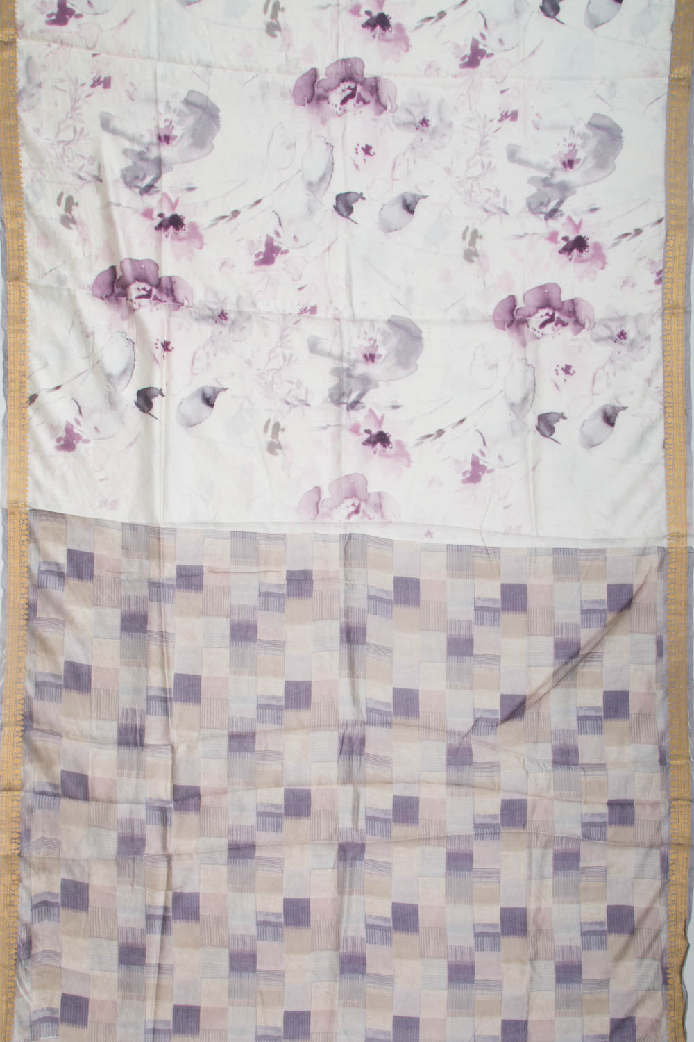Chiniya Silk Printed Off-White Saree