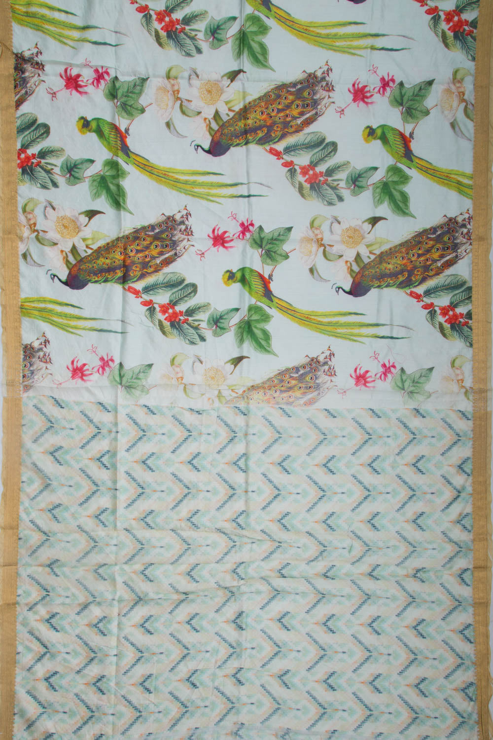 Chiniya Silk Printed Green Saree