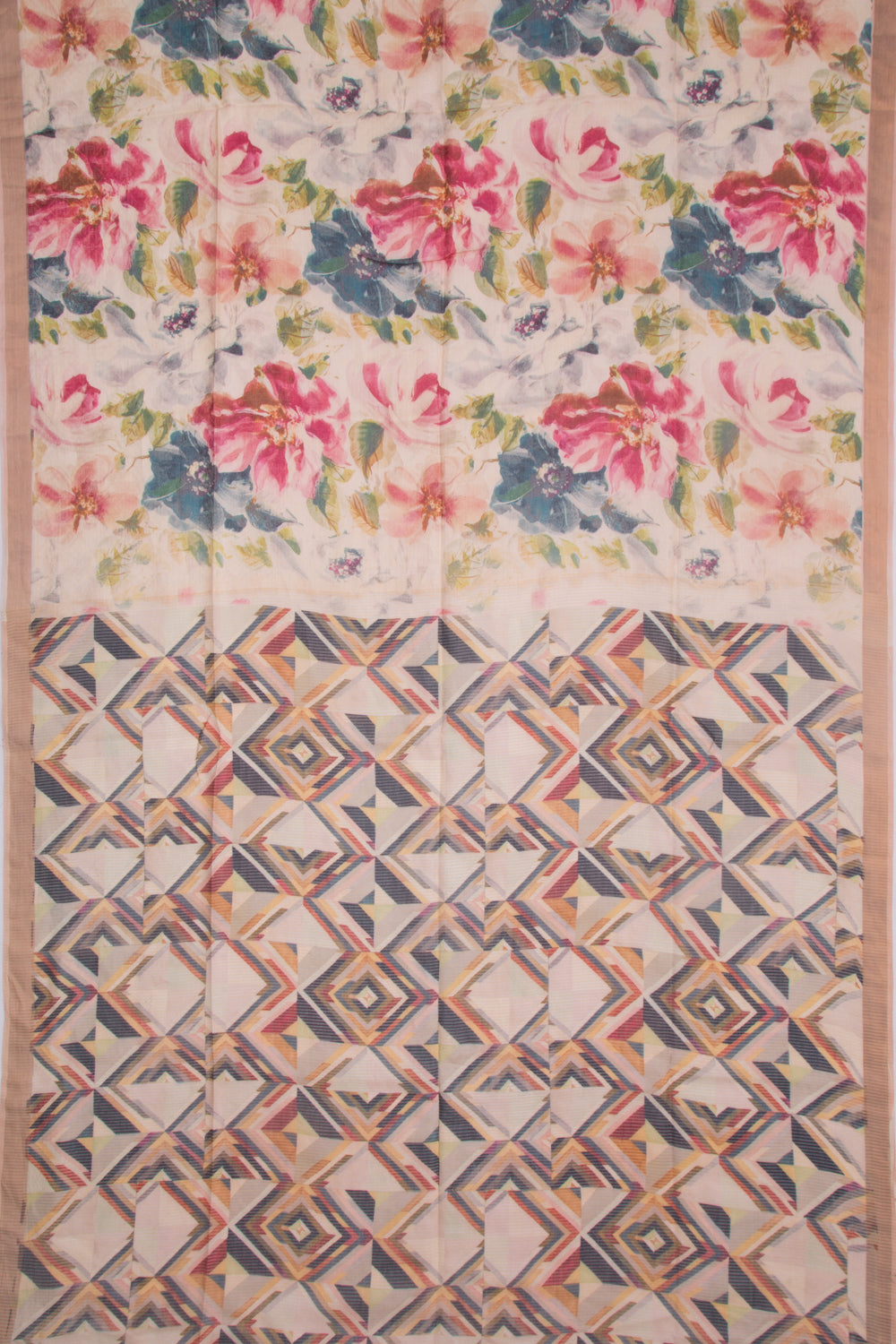 Tussar Floral Printed Cream Saree