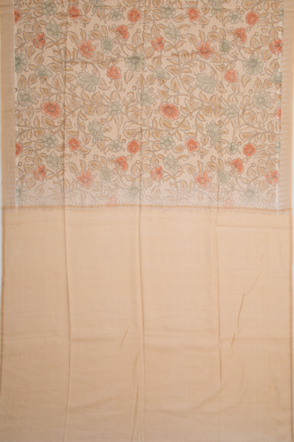Tussar Floral Printed Cream Saree