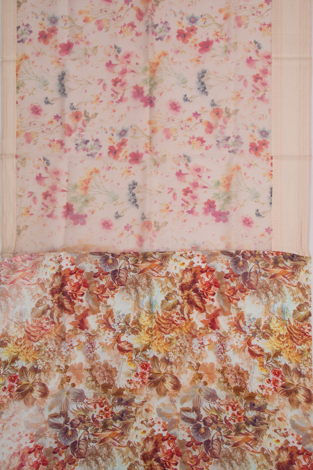 Organza Floral Printed Cream Saree