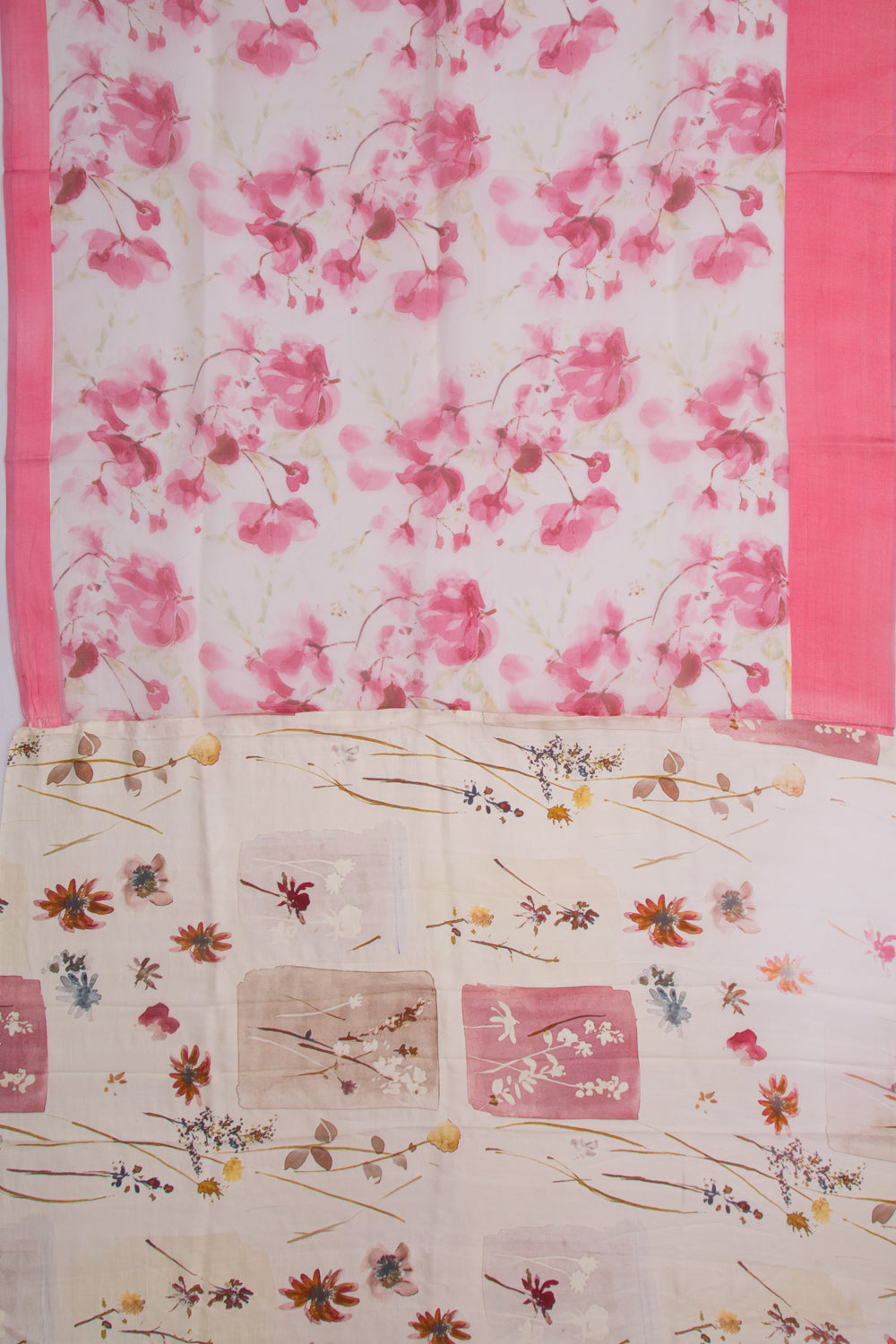 Organza Floral Printed White Saree