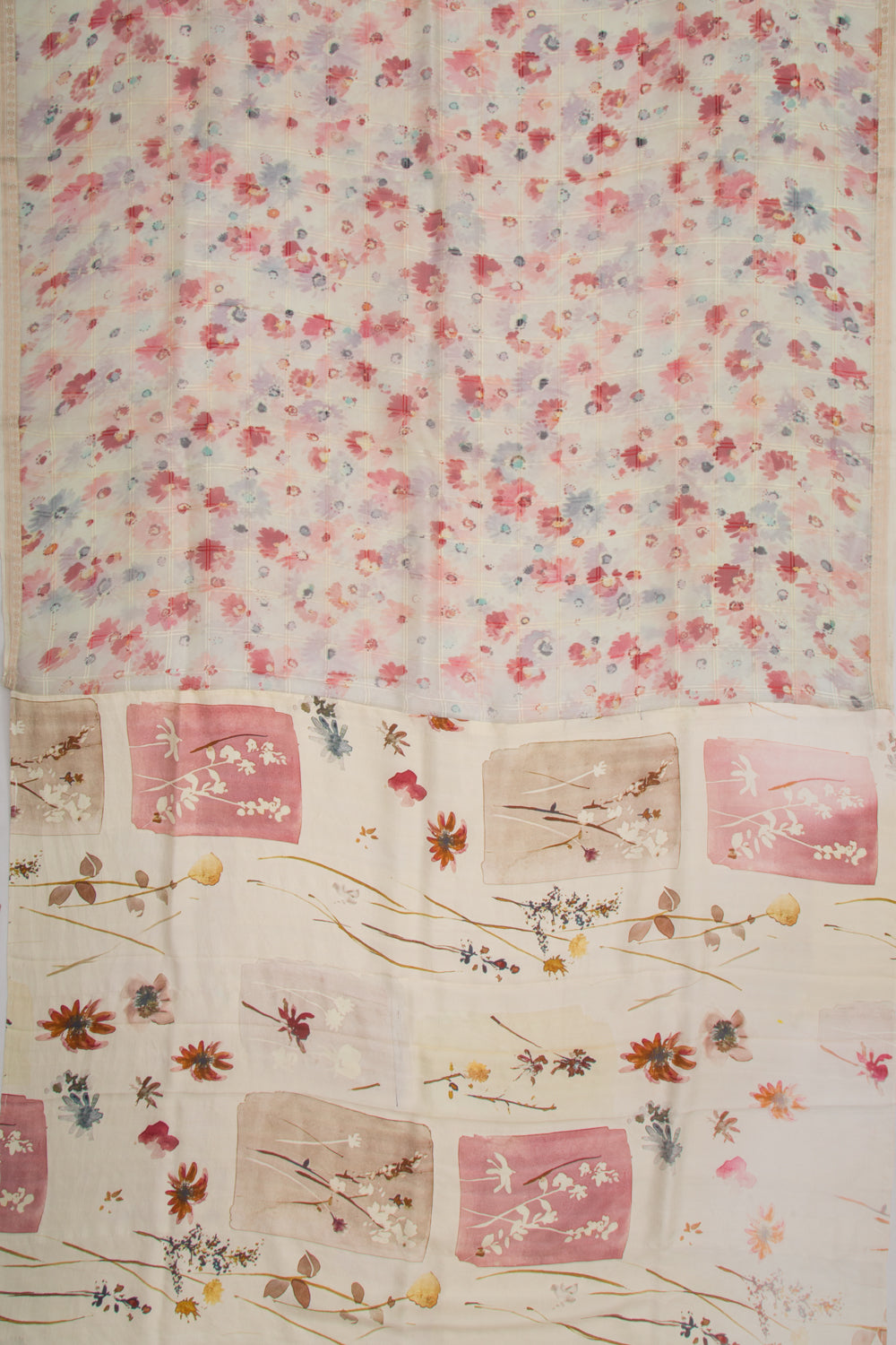 Organza Floral Printed Cream Saree