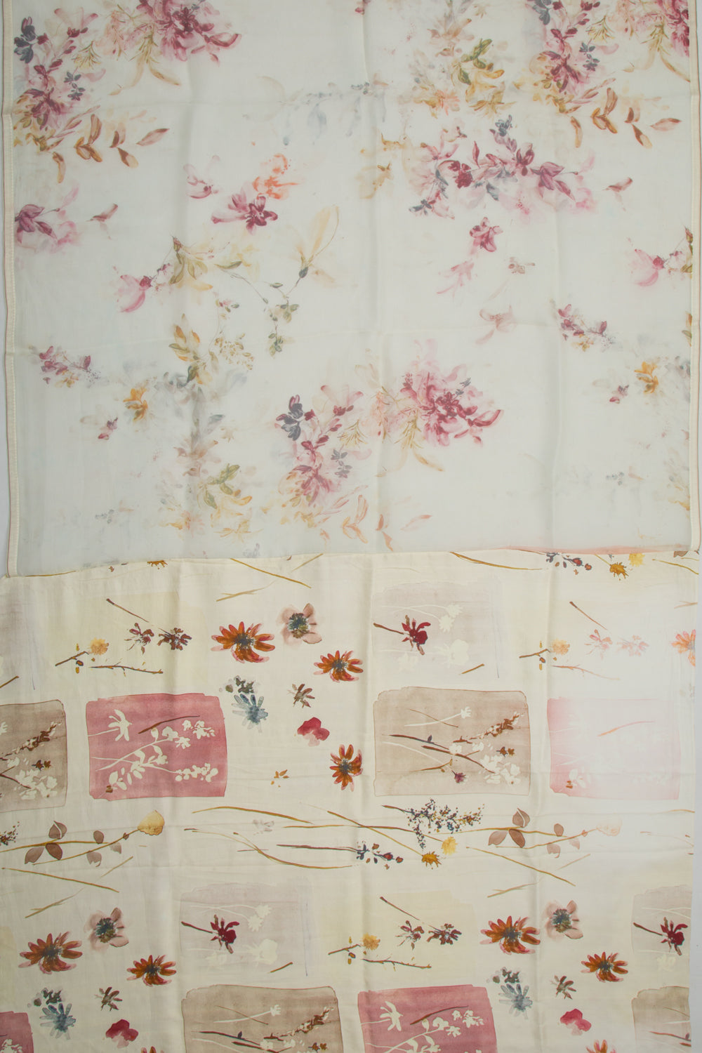 Organza Floral Printed White Saree