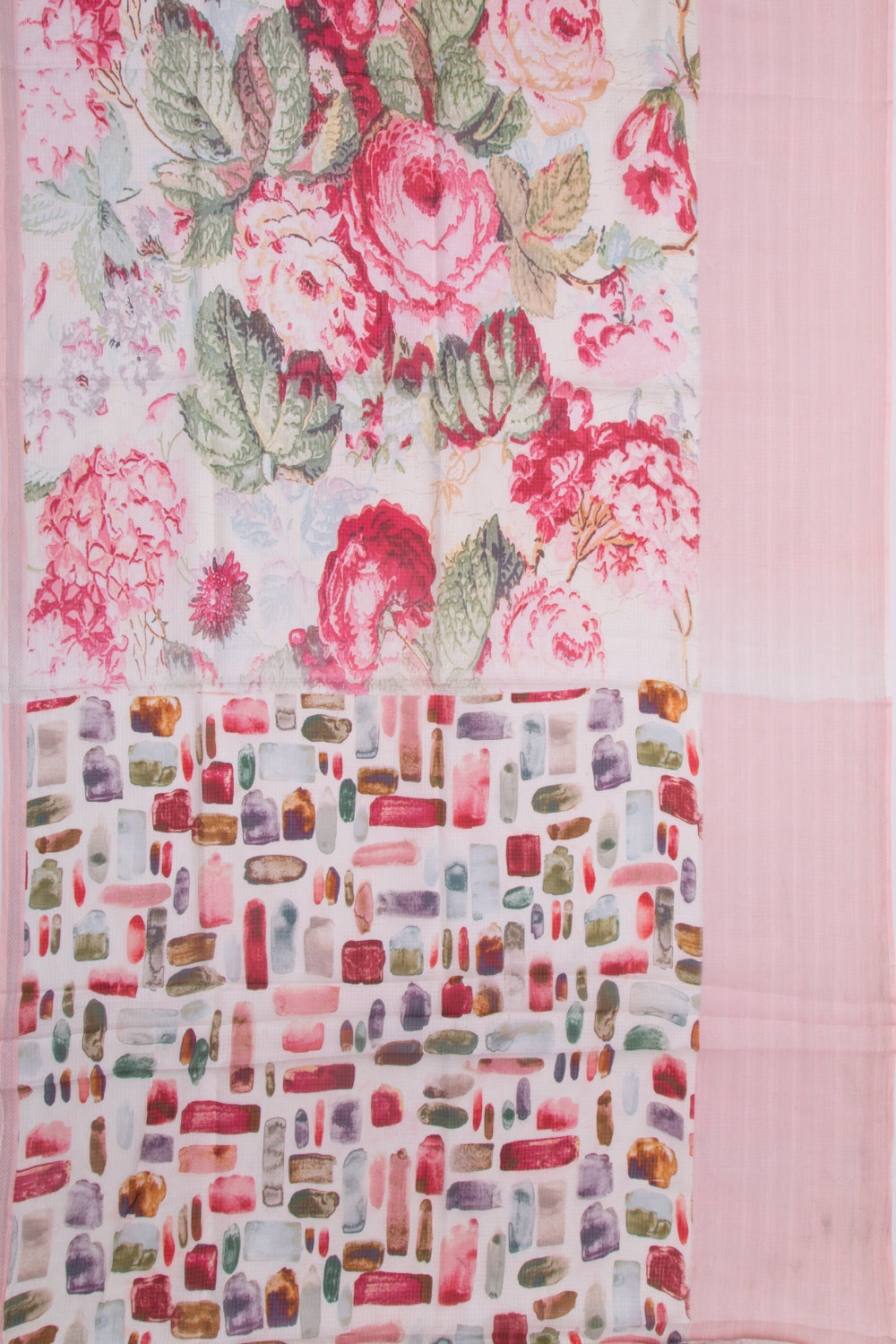 Soft Kota Silk Floral Printed White Saree