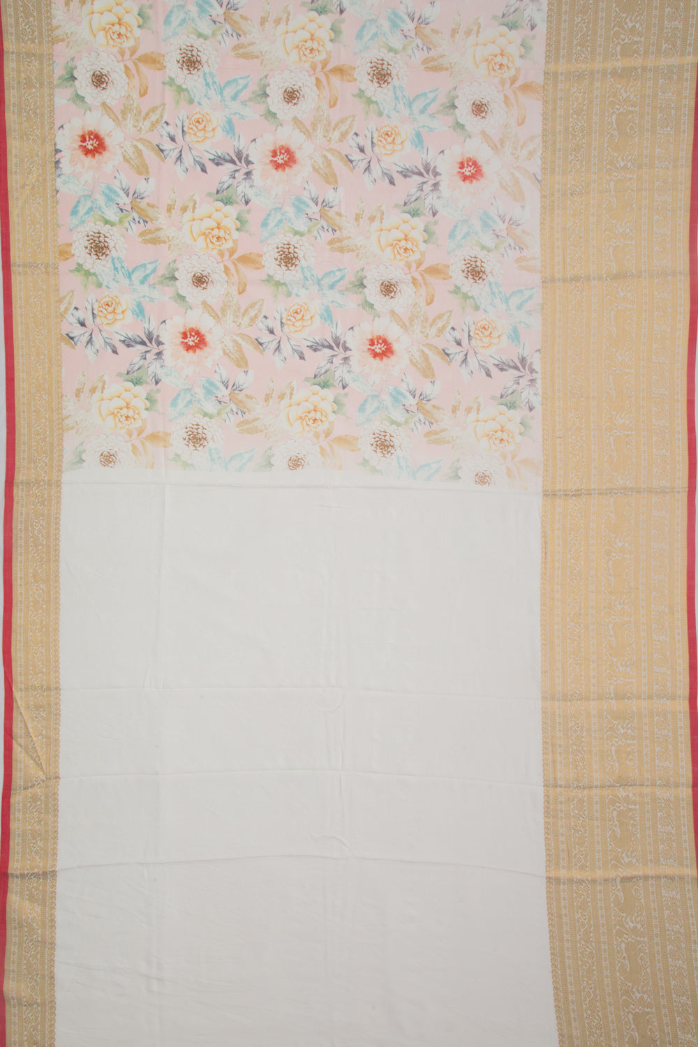 Kanchipuram Silk Floral Printed Pastel Pink Saree