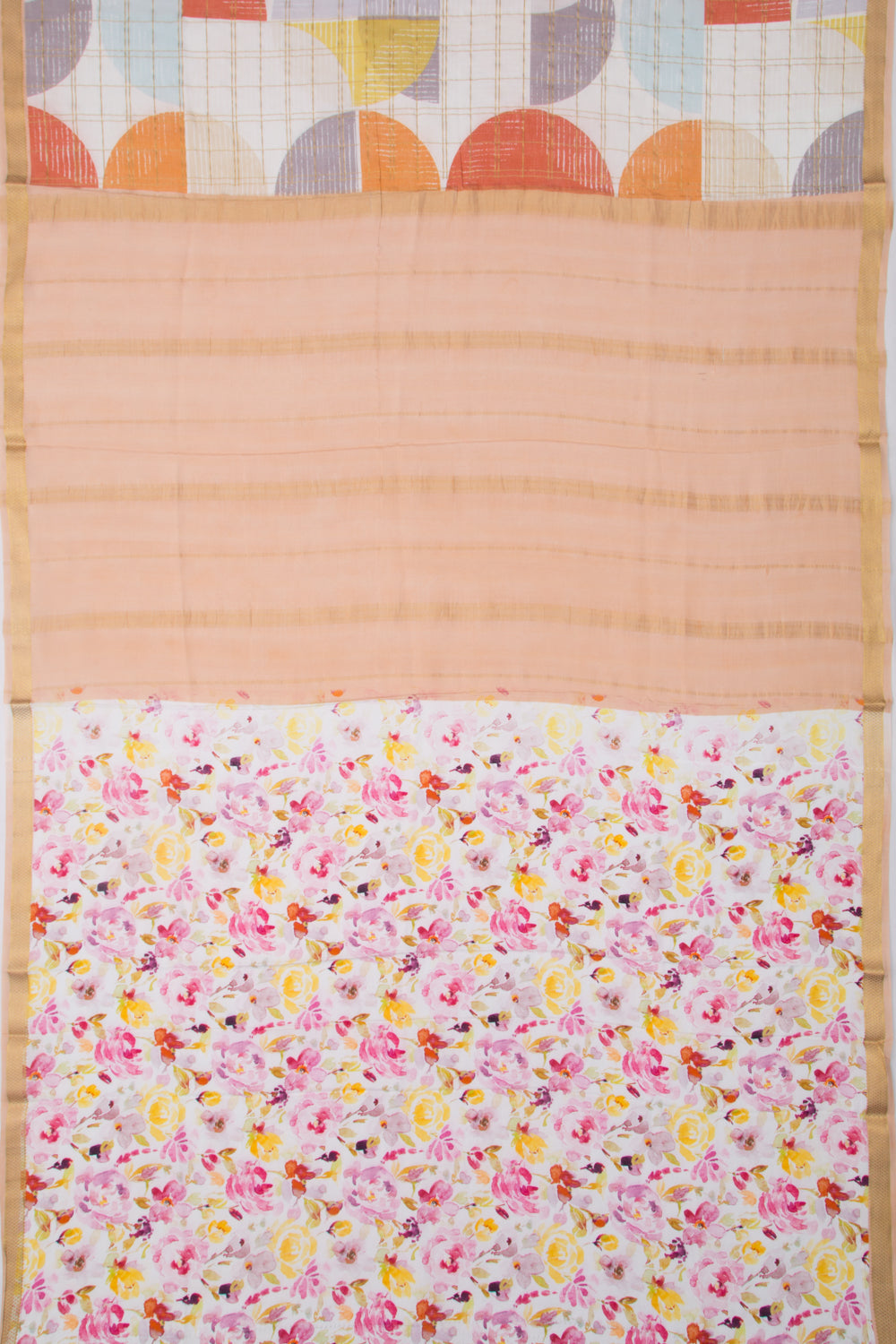Tussar Checks And Printed White Saree