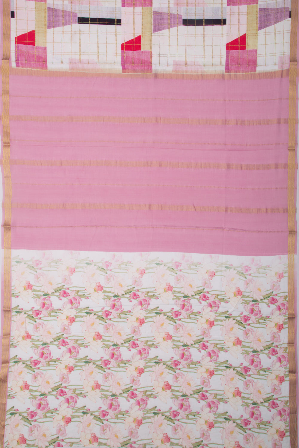 Tussar Checks And Printed White Saree