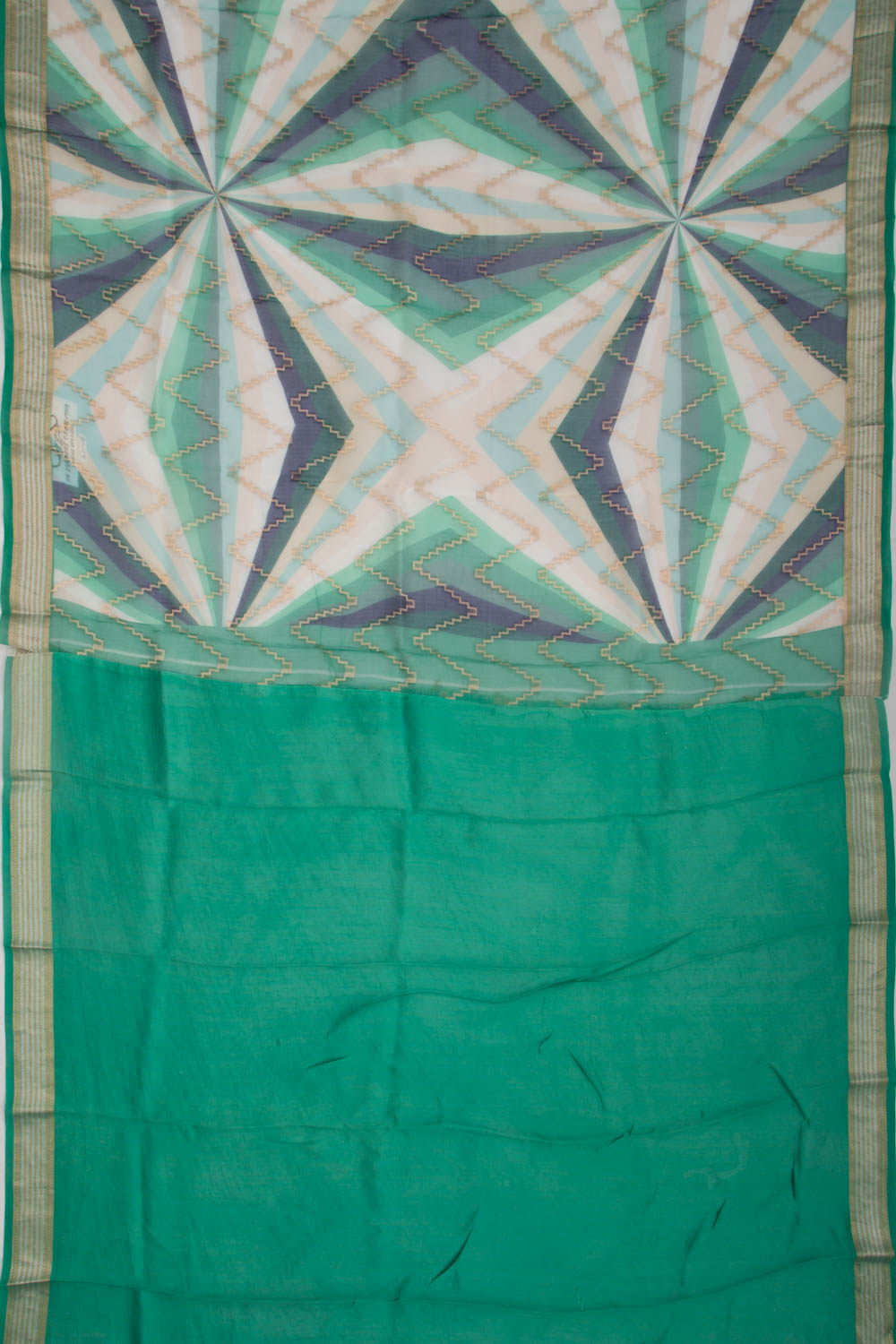Organza Zig-Zag Lines Green Saree