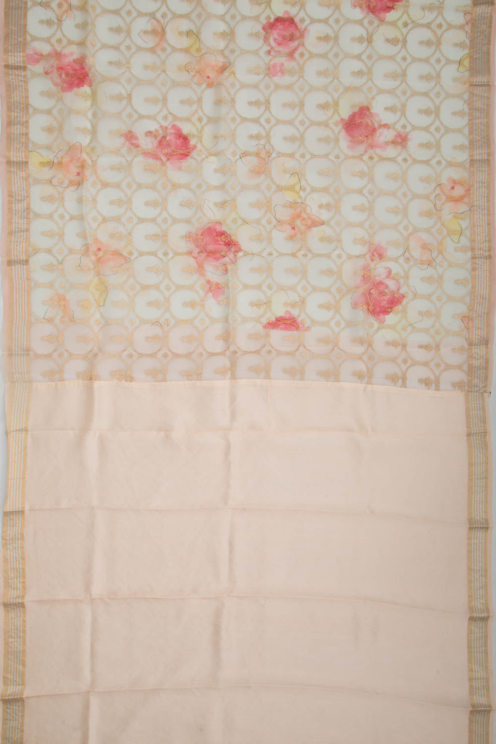 Organza Brocade And Printed Off-White Saree