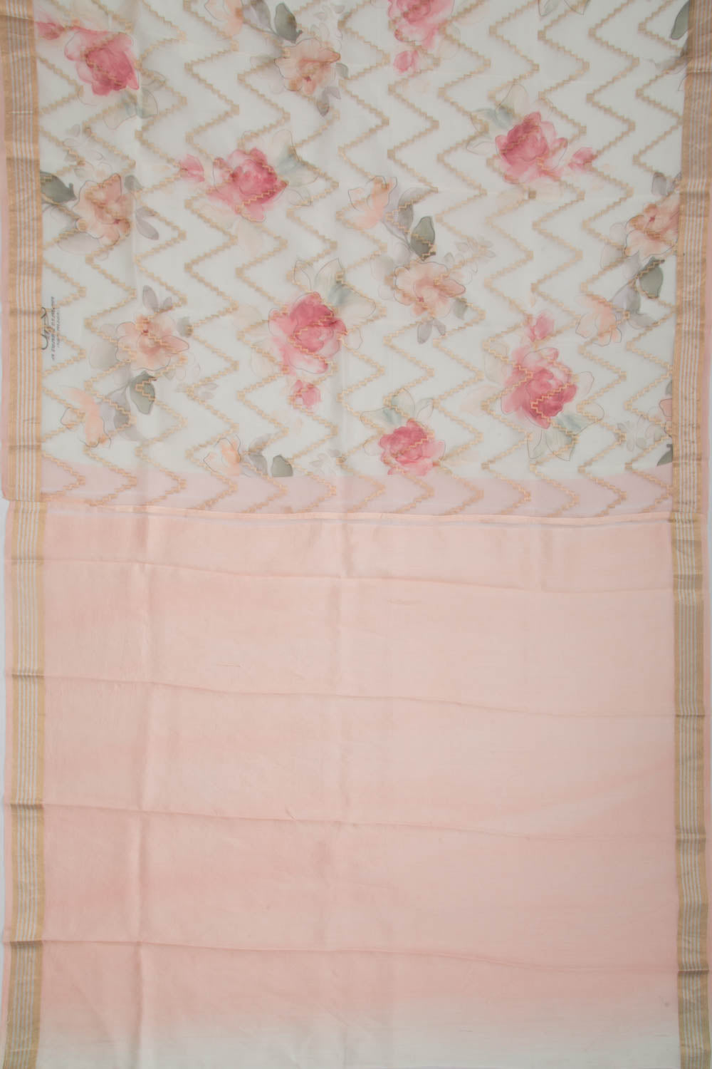 Organza Zig-Zag Lines Off-White Saree