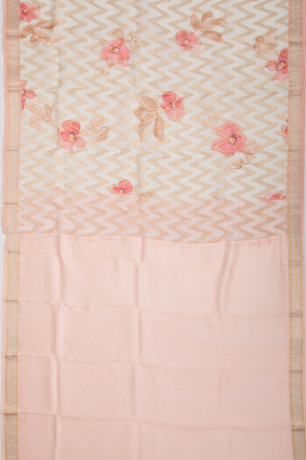 Organza Zig-Zag Lines Off-White Saree