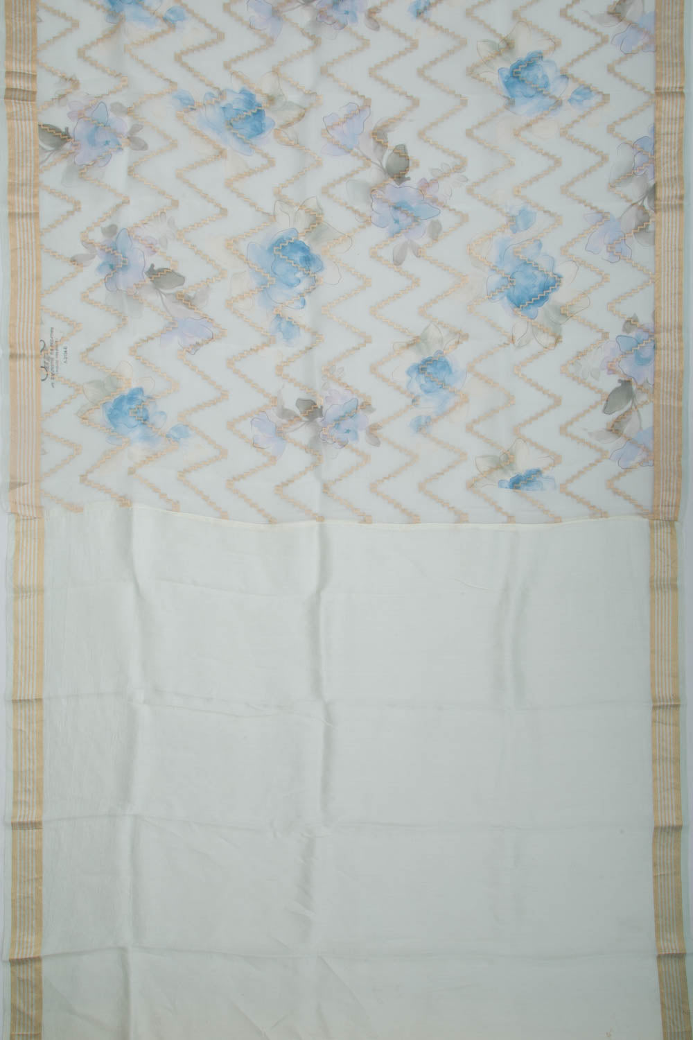 Organza Zig-Zag Lines Pastel Blue Saree