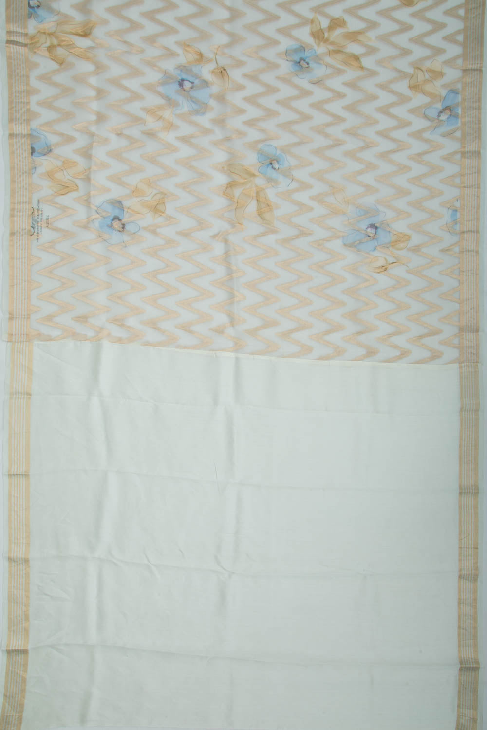 Organza Zig-Zag Lines Blue Saree