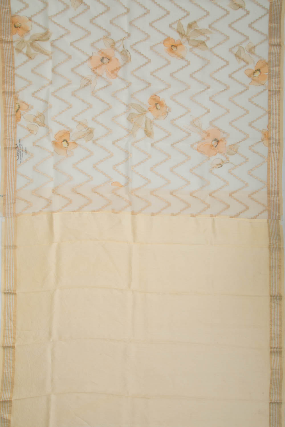Organza Zig-Zag Lines Off-White Saree