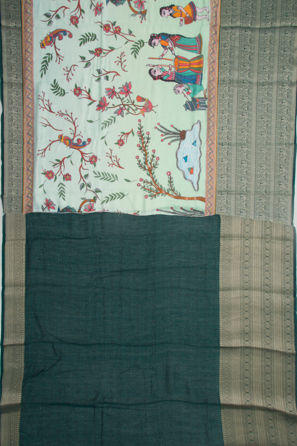 Munga Tussar Printed Pastel Green Saree