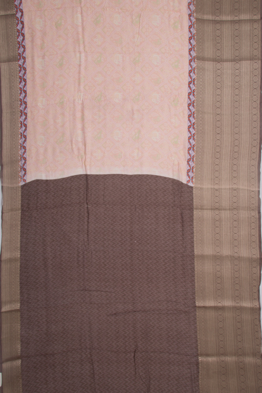 Munga Tussar Printed Pastel Orange Saree