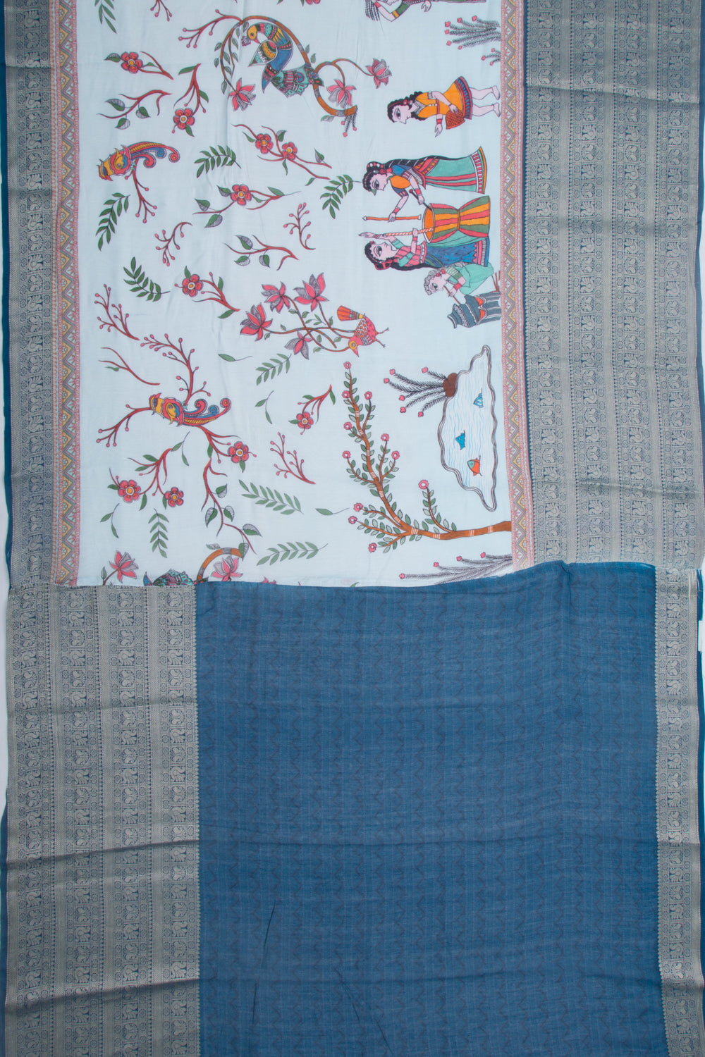 Munga Tussar Printed Pastel Blue Saree