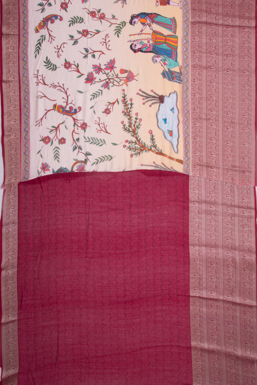 Munga Tussar Printed Pastel Orange Saree