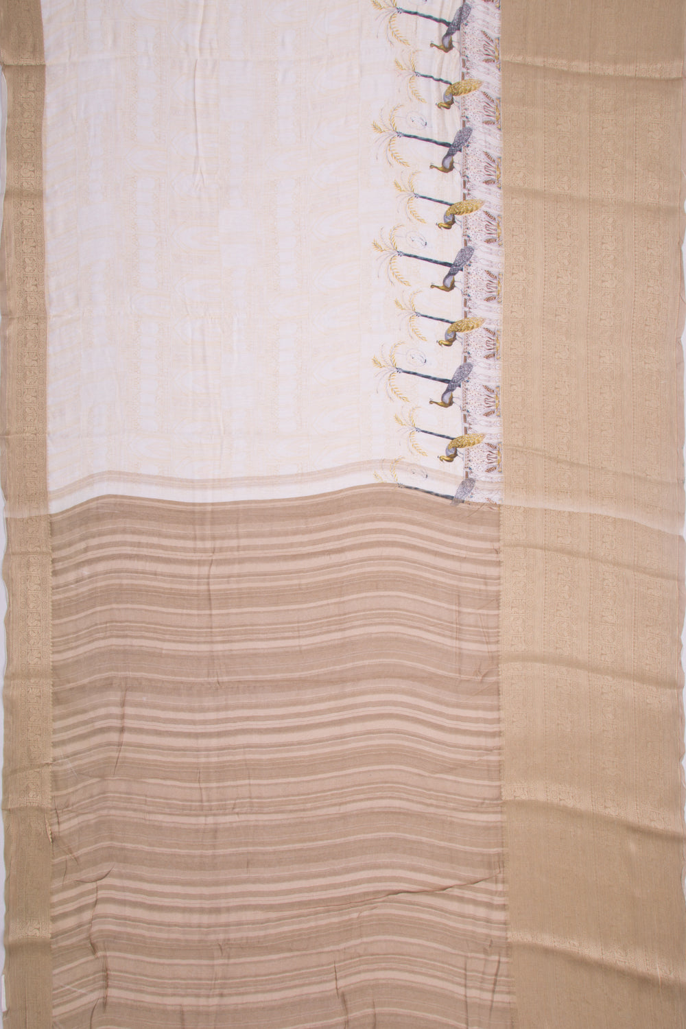 Munga Tussar Printed Off White Saree