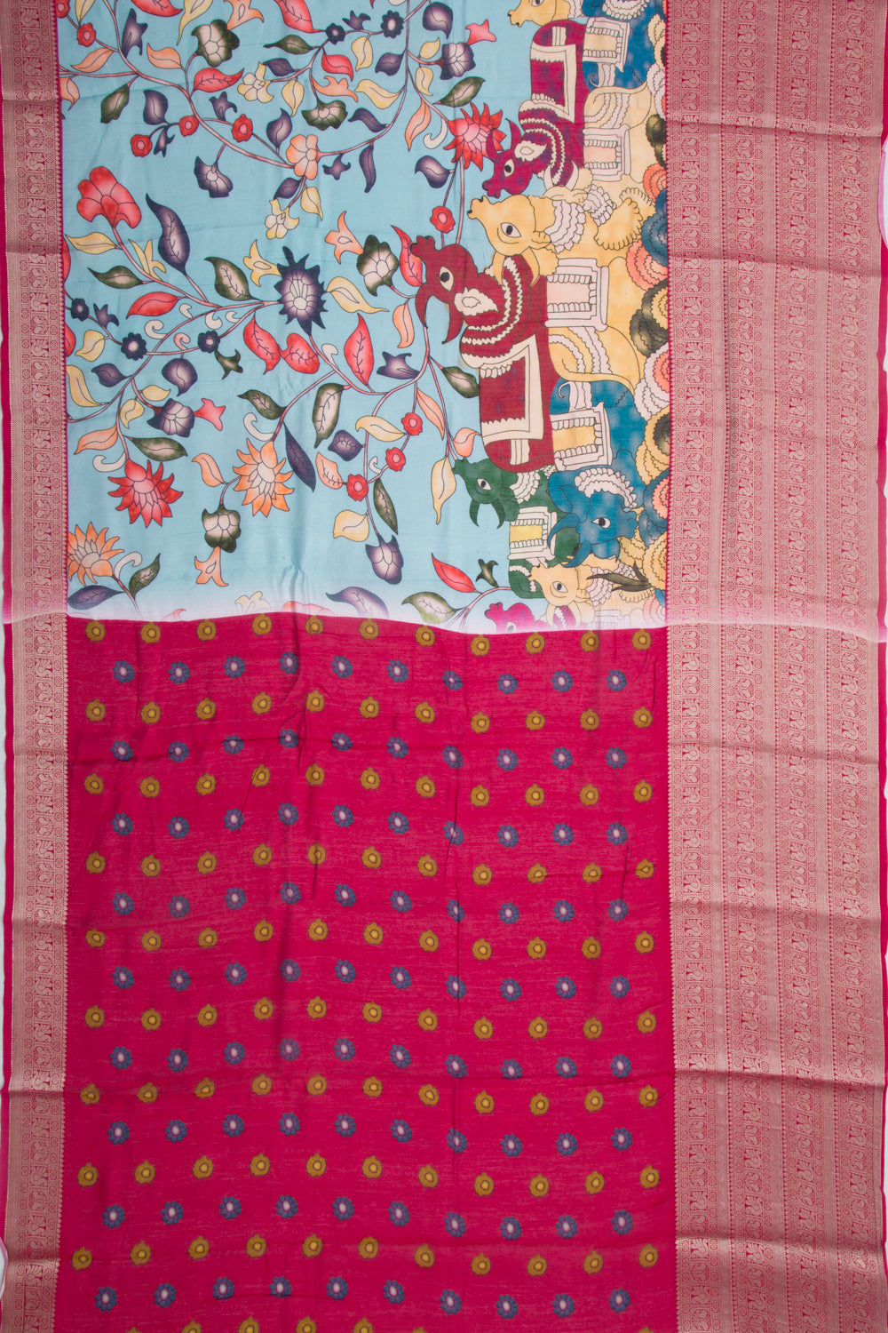 Munga Tussar Printed Sky Blue Saree